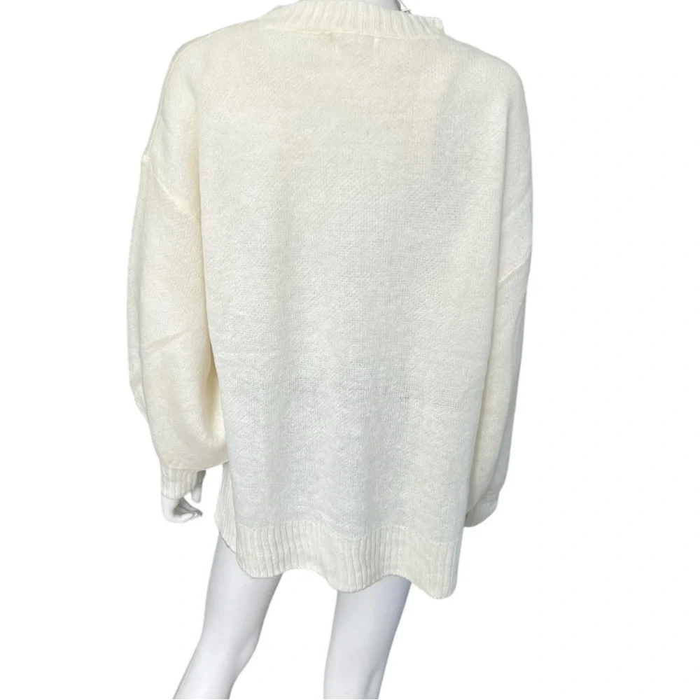 AND THE WHY oversized Cheers ivory part wool holiday sweater S/M M/L Combo Size - Picture 9 of 11